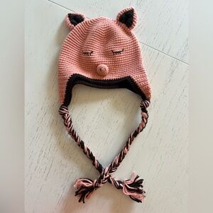 Baby Handmade, Pink Pig Knit Hat with Ears and Tie, Small
